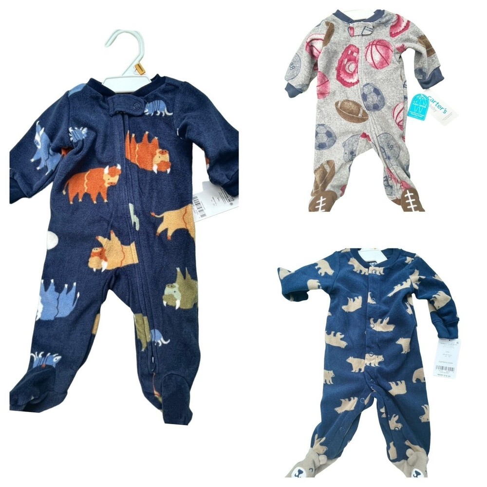 NWT Lot of 3 Carter’s Sleep & Play Footed Fleece Pajamas Size Newborn​